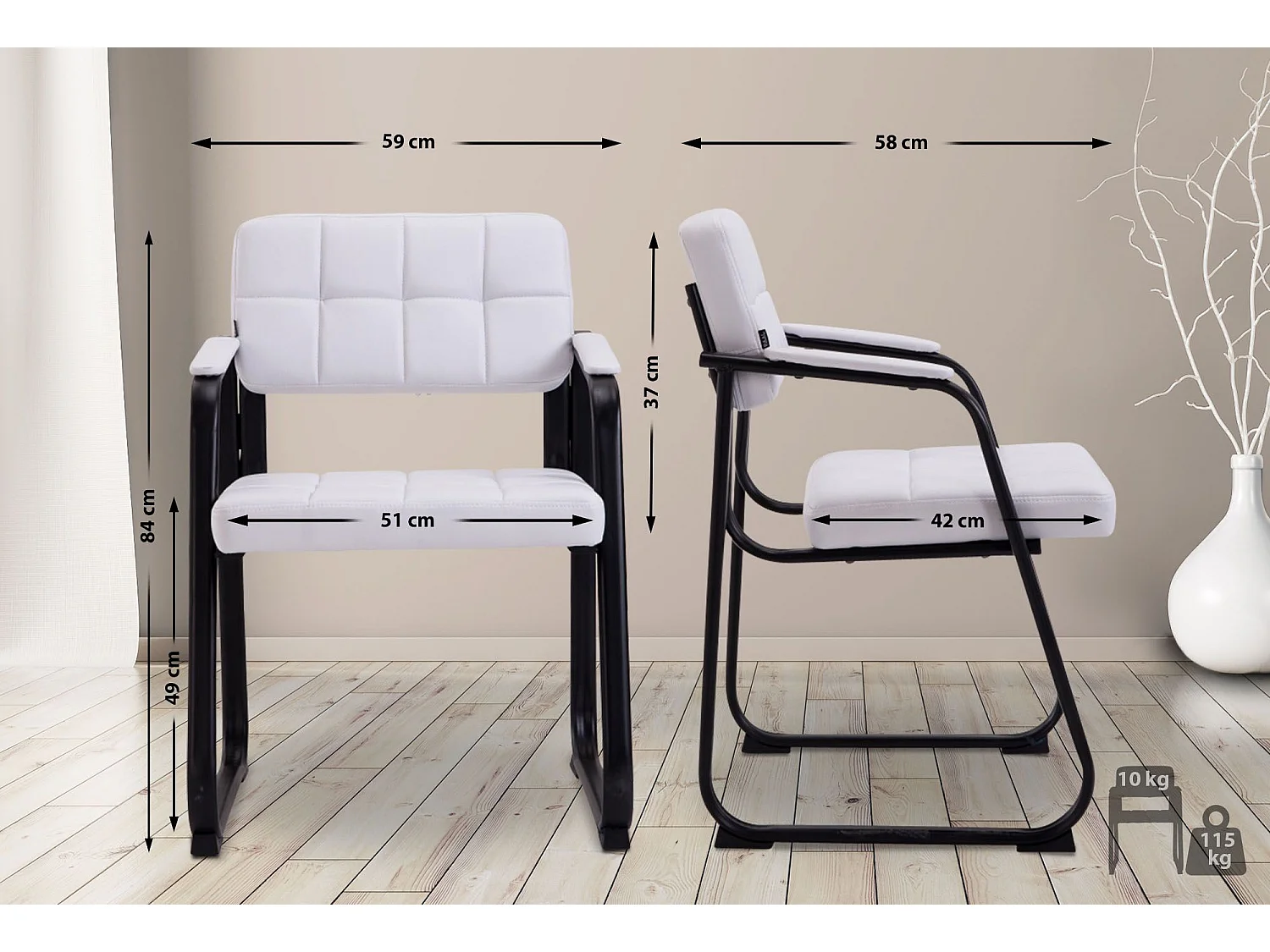 Stoel met armleuningen - Kunstleer & natura - wit - Canada B