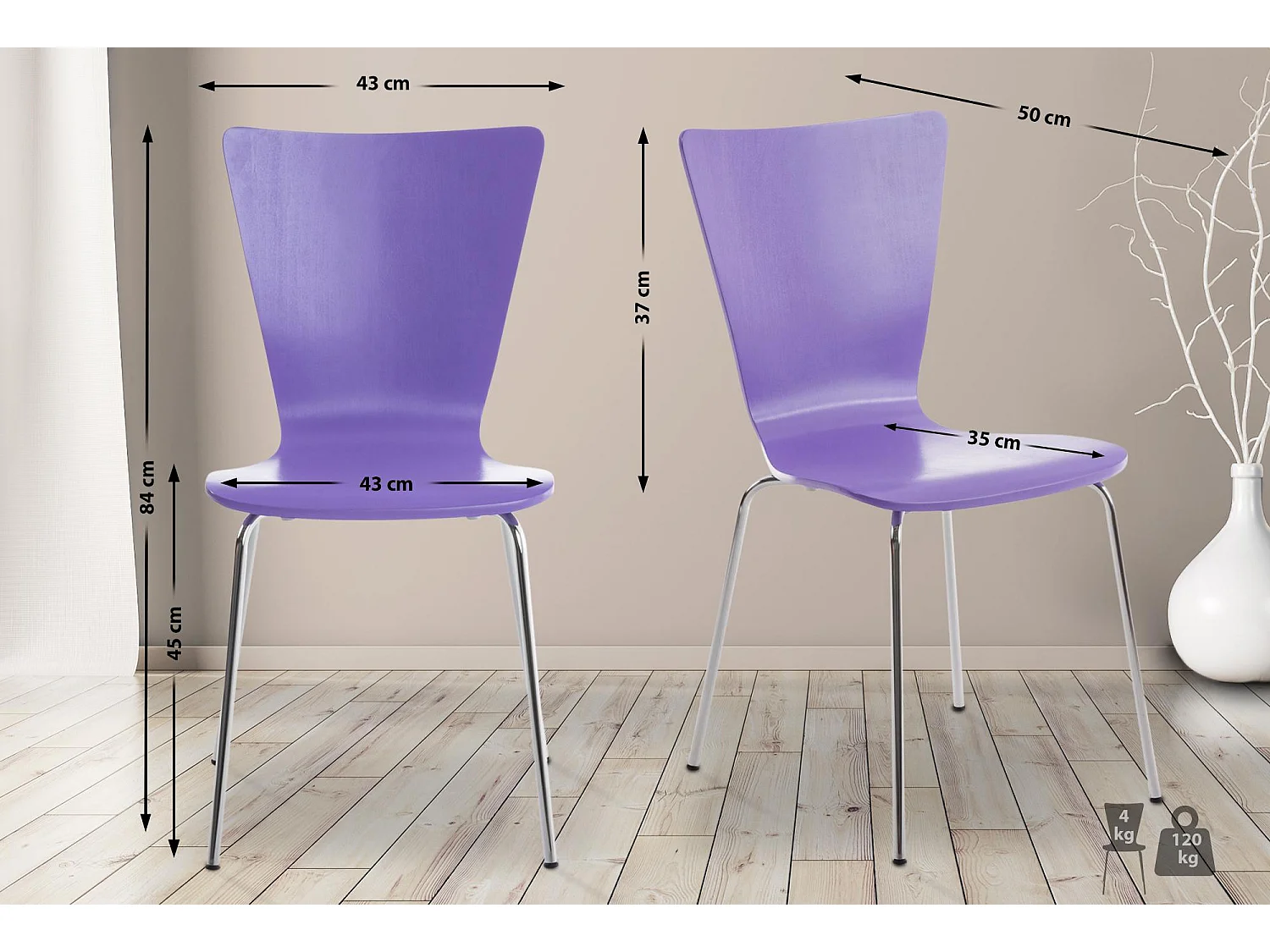 Chaise de conférence - Bois & Métal chromé - Violet - Aaron