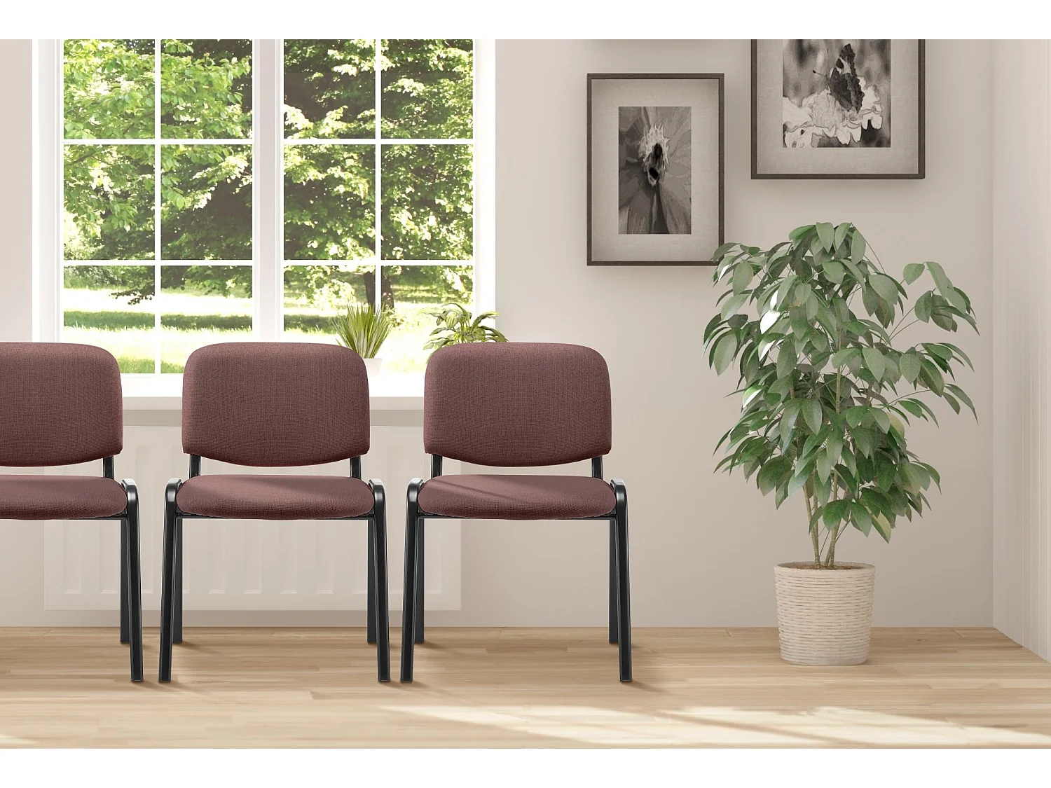 Chaise de conférence - Tissu & Métal noir mat - Marron - Ken