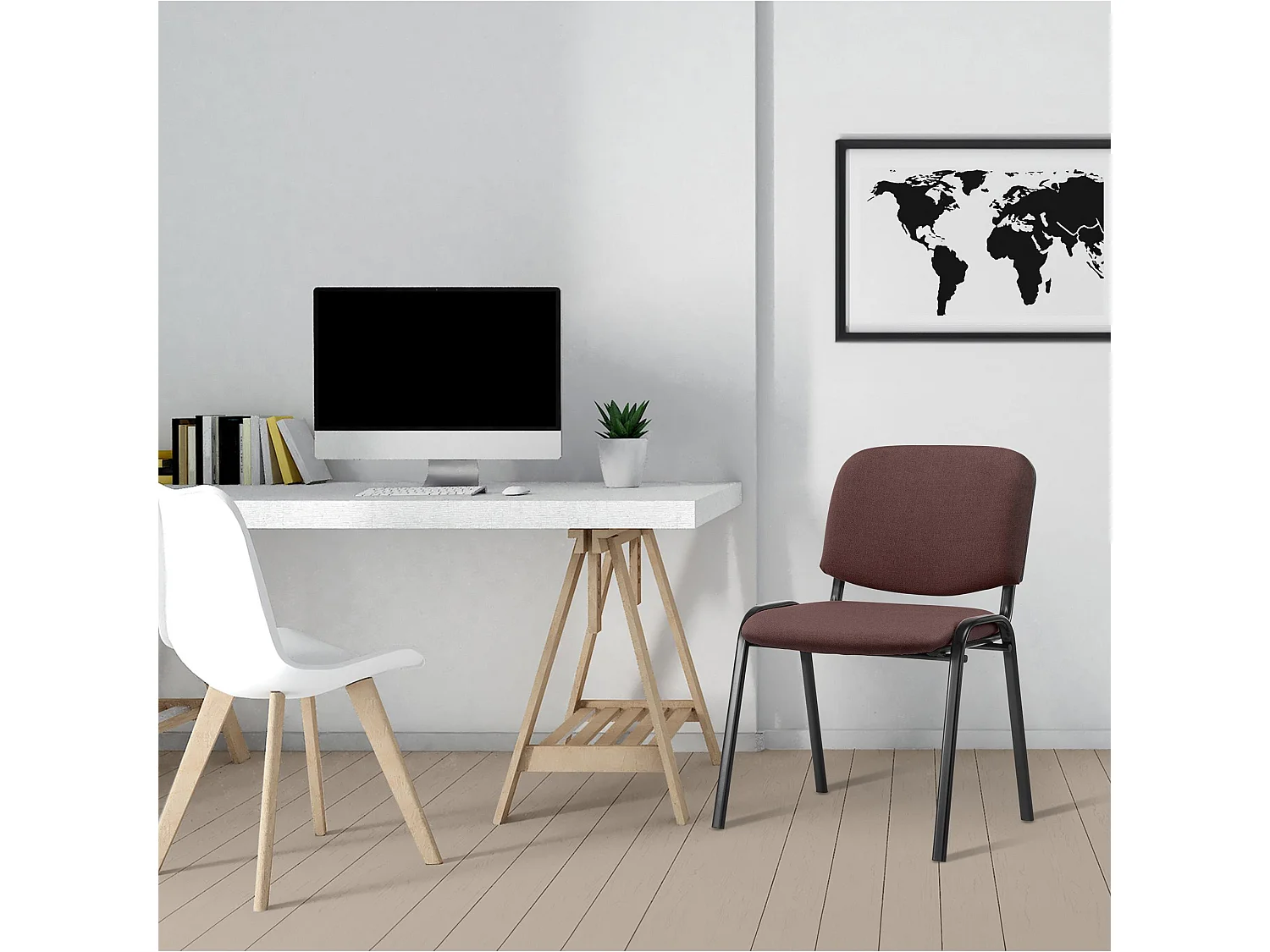 Chaise de conférence - Tissu & Métal noir mat - Marron - Ken