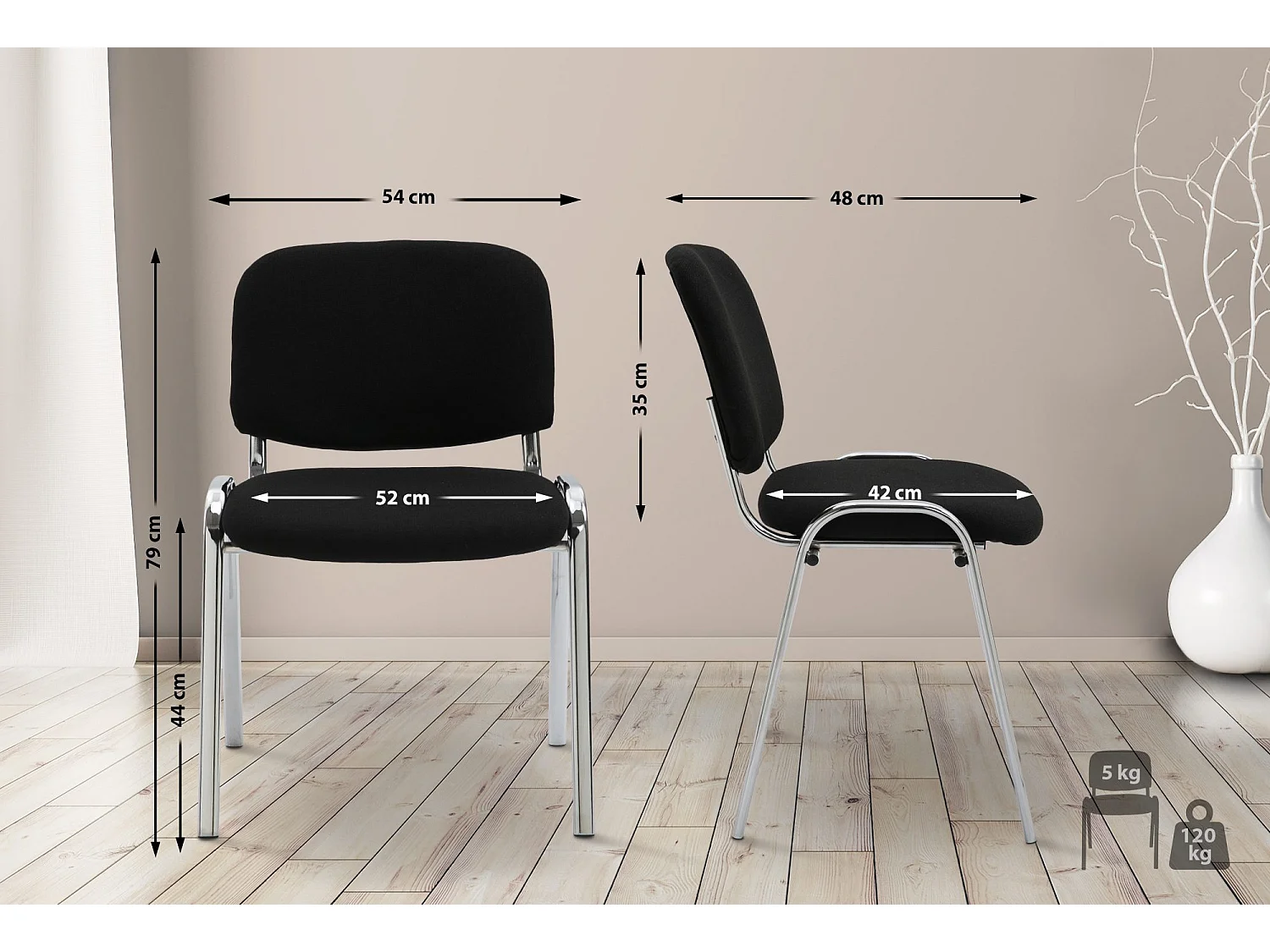 Eetkamerstoelen - Stof & Metaal in chroomoptiek - zwart - Ken