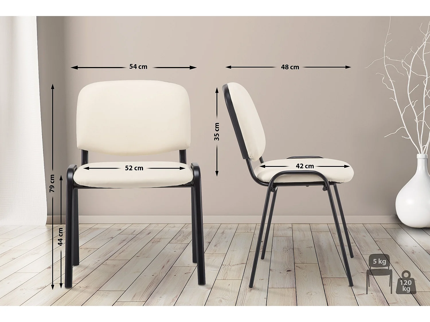 Chaise de salle à manger - Similicuir & Métal noir mat - Crème - Ken