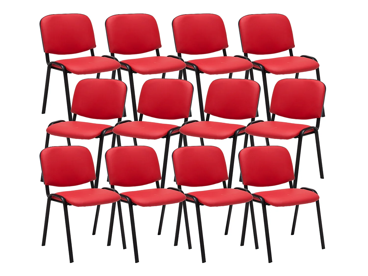 Lot de 12  Chaise de conférence - Similicuir & Métal noir mat - Rouge - Ken