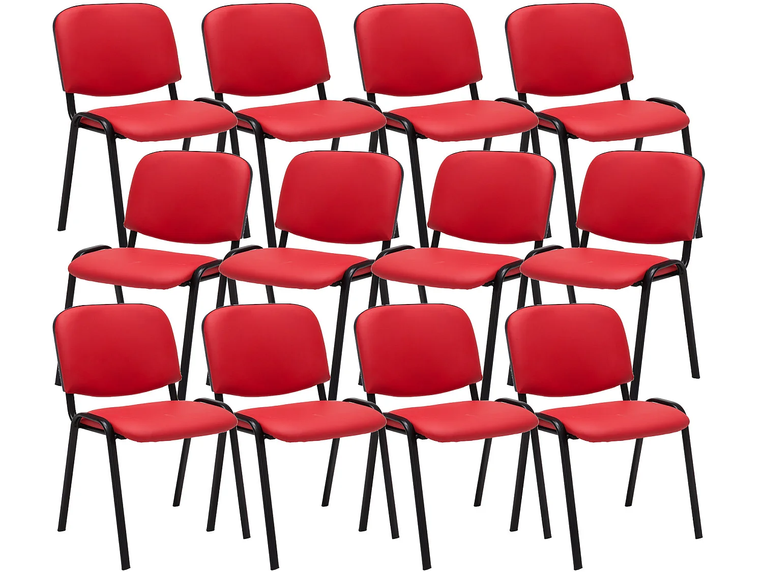 Lot de 12  Chaise de conférence - Similicuir & Métal noir mat - Rouge - Ken