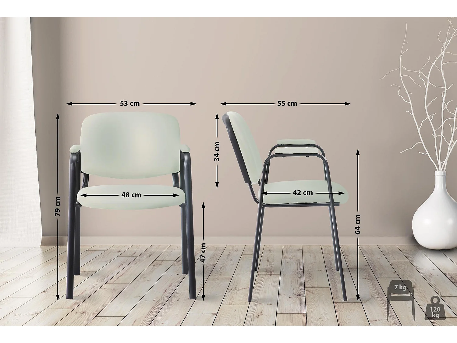 Conferentiestoelen - Kunstleer & Metaal mat zwart - creme - Ken Pro