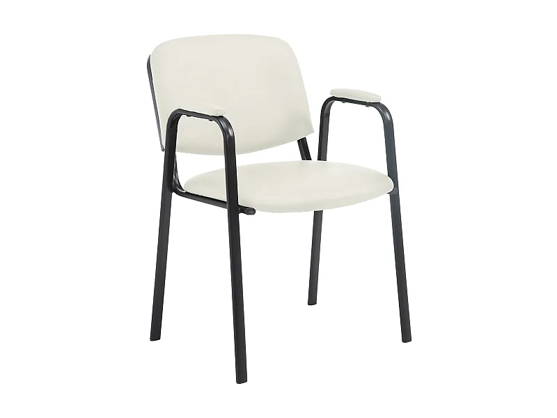 Chaise de conférence - Similicuir & Métal noir mat - Crème - Ken Pro