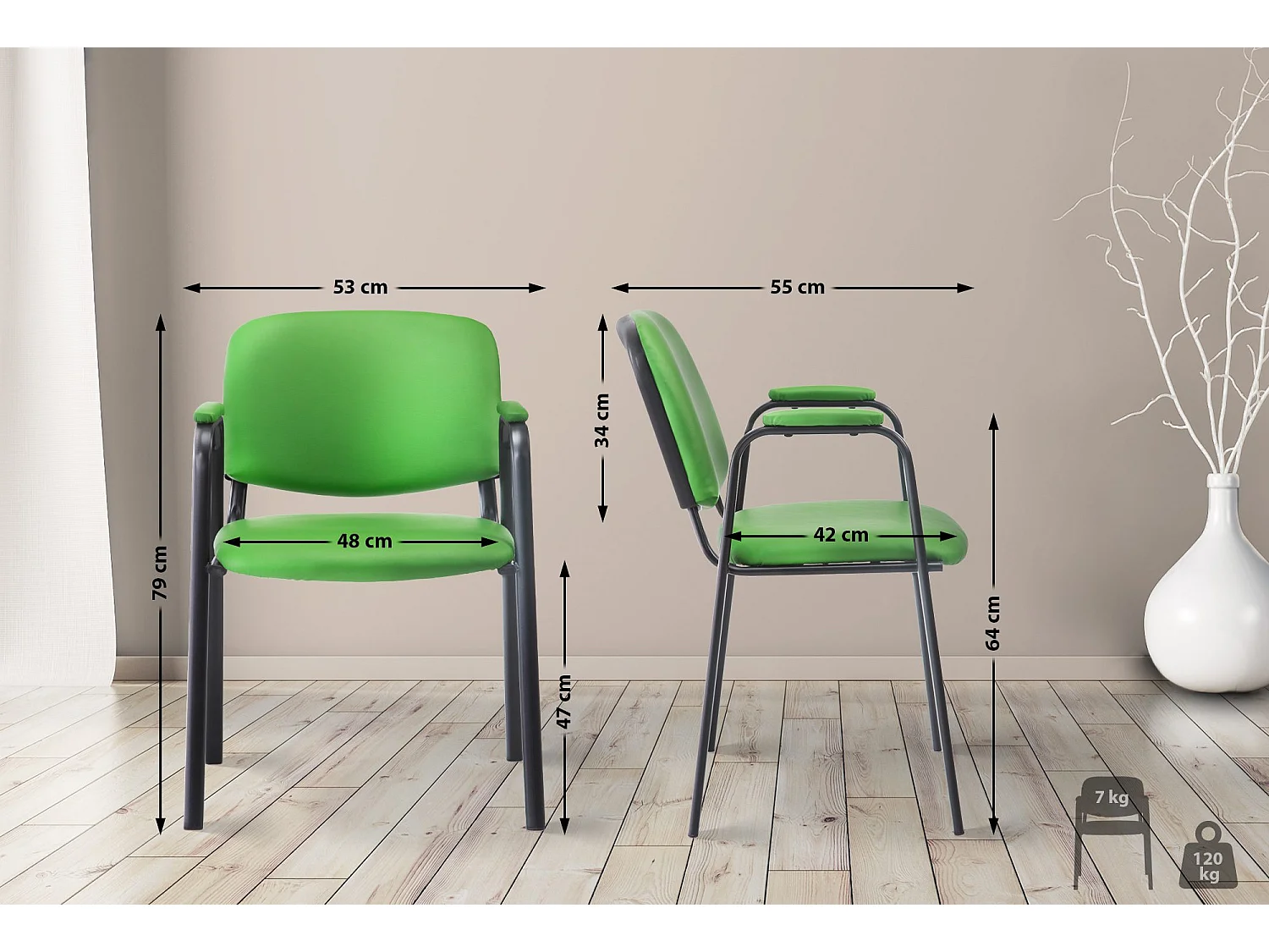 Chaise de conférence - Similicuir & Métal noir mat - Vert - Ken Pro