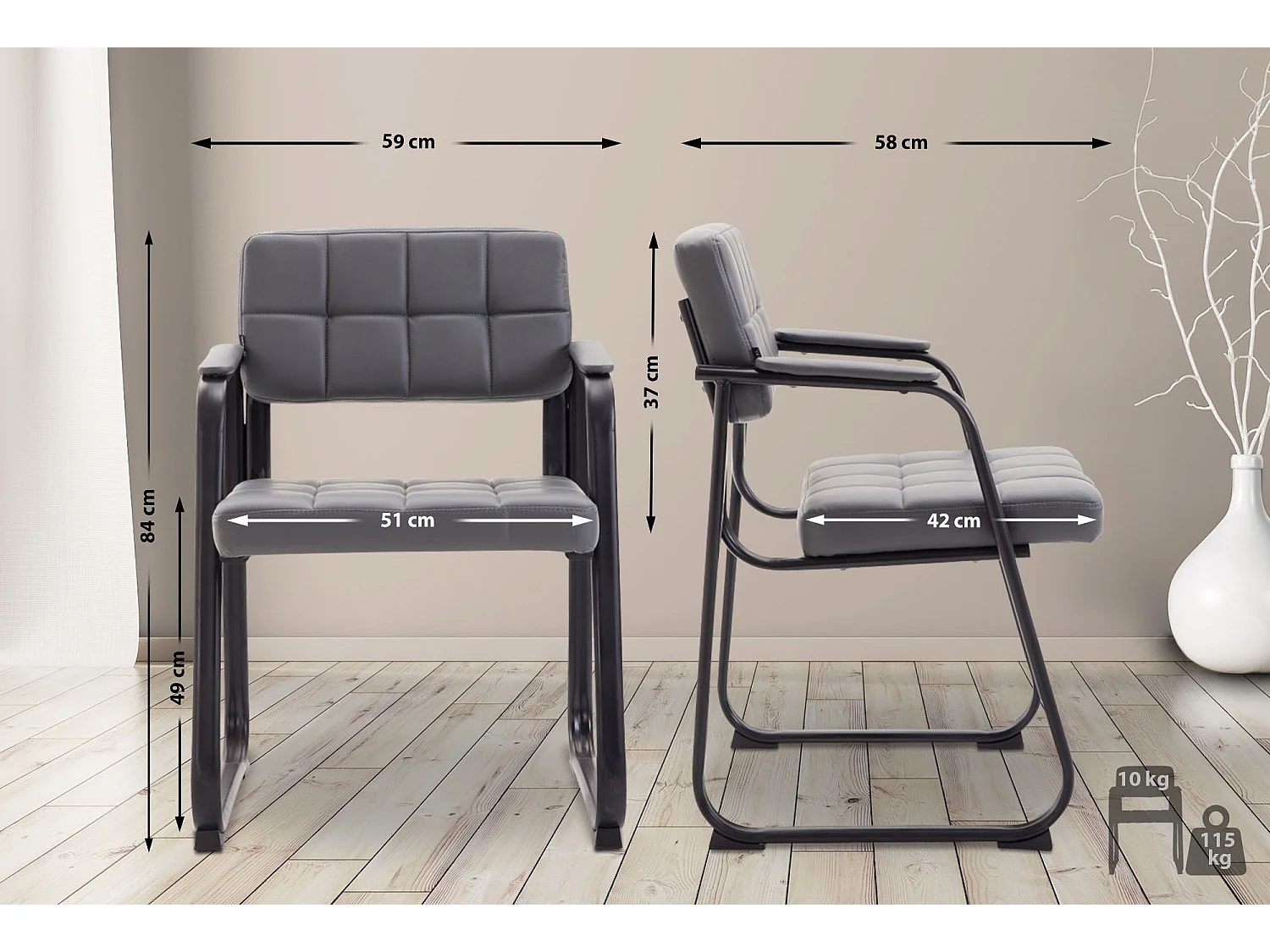 chaises avec accoudoirs - Similicuir & Nature - Gris - Canada B