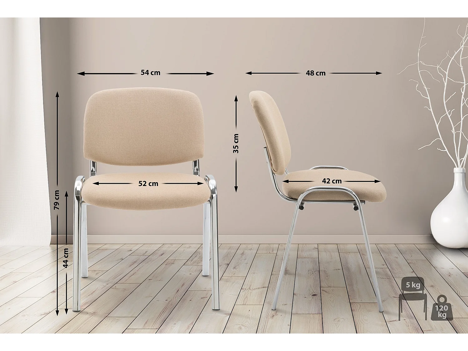 Konferenzstuhl - Stoff & Metall in Chromoptik - creme - Ken