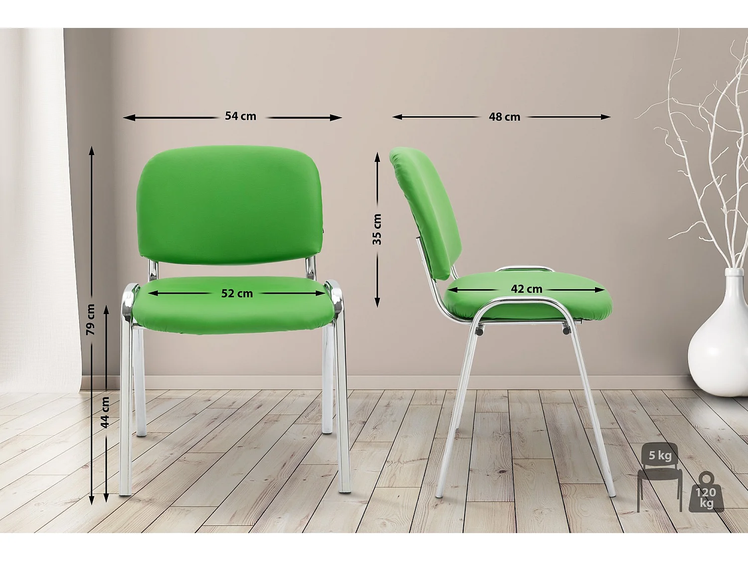 Chaise de salle à manger - Similicuir & Métal chromé - Vert - Ken