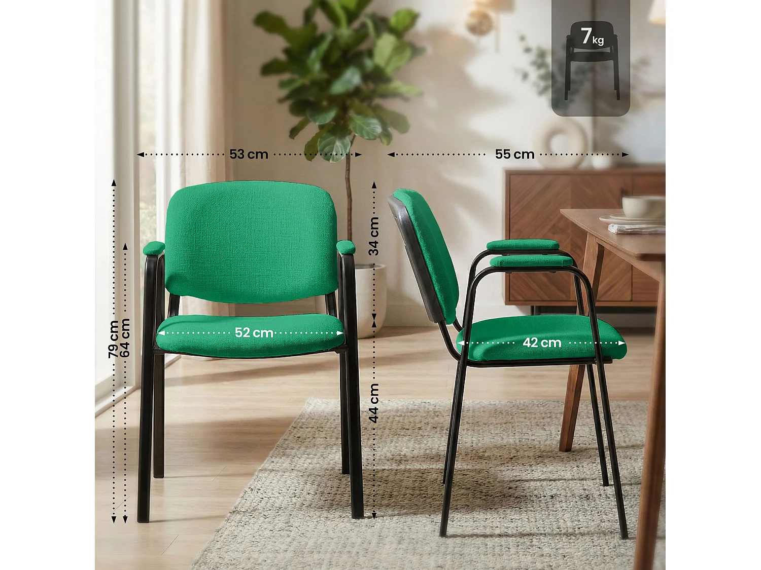 Chaise de conférence - Tissu & Blanc - Vert - Ken Pro