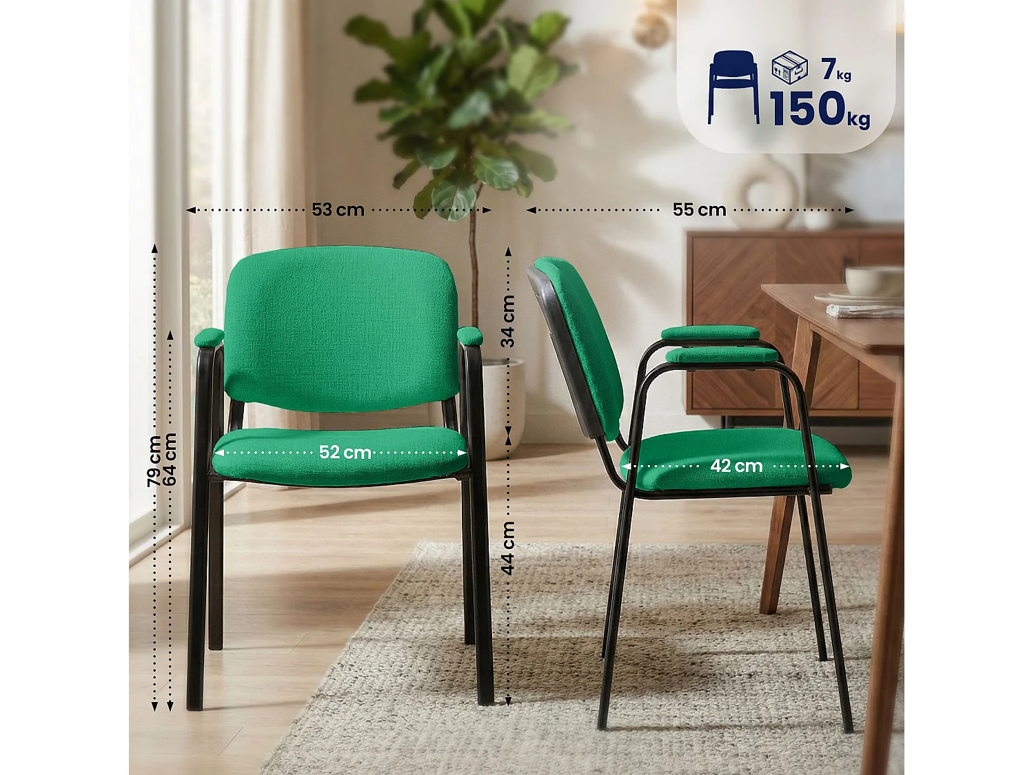 Chaise de conférence - Tissu & Blanc - Vert - Ken Pro