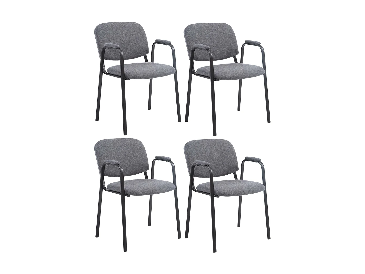 Lot de 4  Chaise de conférence - Tissu & Métal noir mat - Gris - Ken Pro