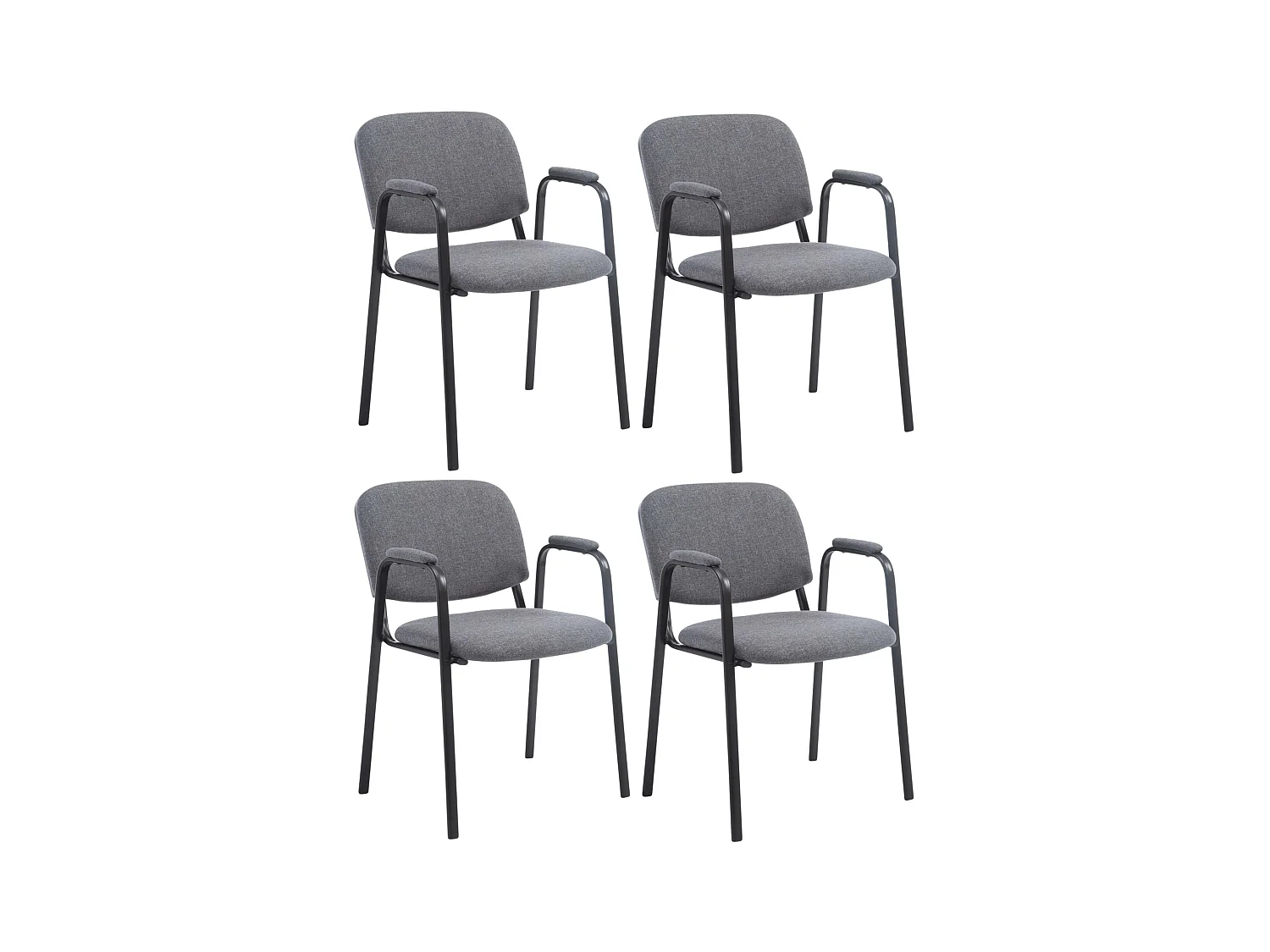 Lot de 4  Chaise de conférence - Tissu & Métal noir mat - Gris - Ken Pro