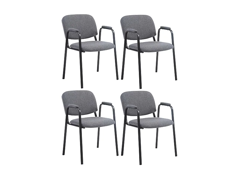 Lot de 4  Chaise de conférence - Tissu & Métal noir mat - Gris - Ken Pro