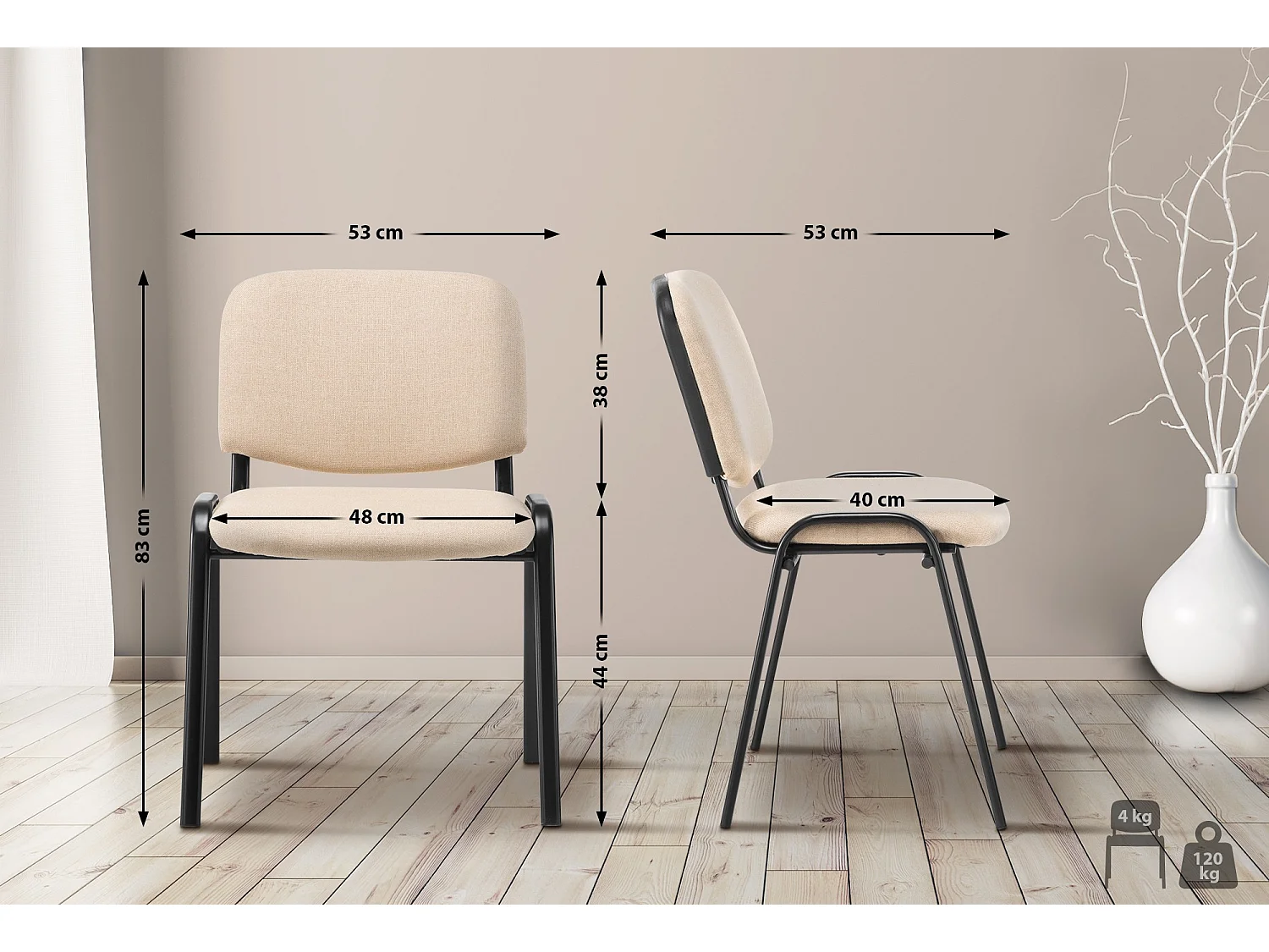 Chaise de conférence - Tissu & Métal noir mat - Crème - Ken