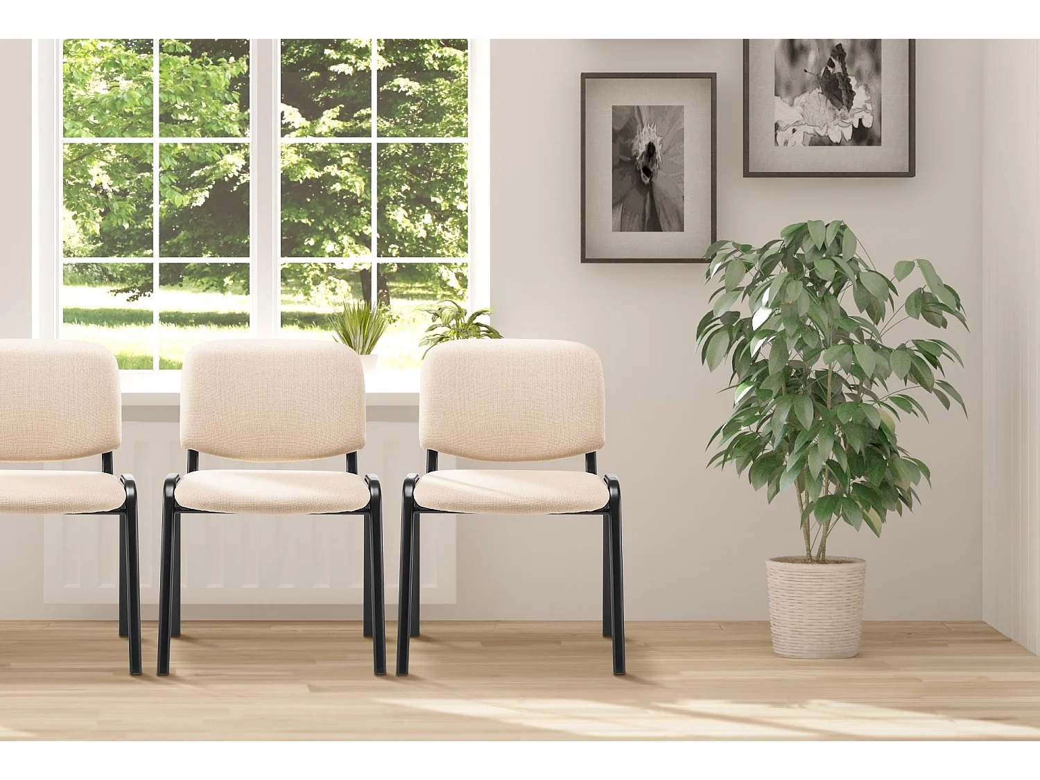 Chaise de conférence - Tissu & Métal noir mat - Crème - Ken