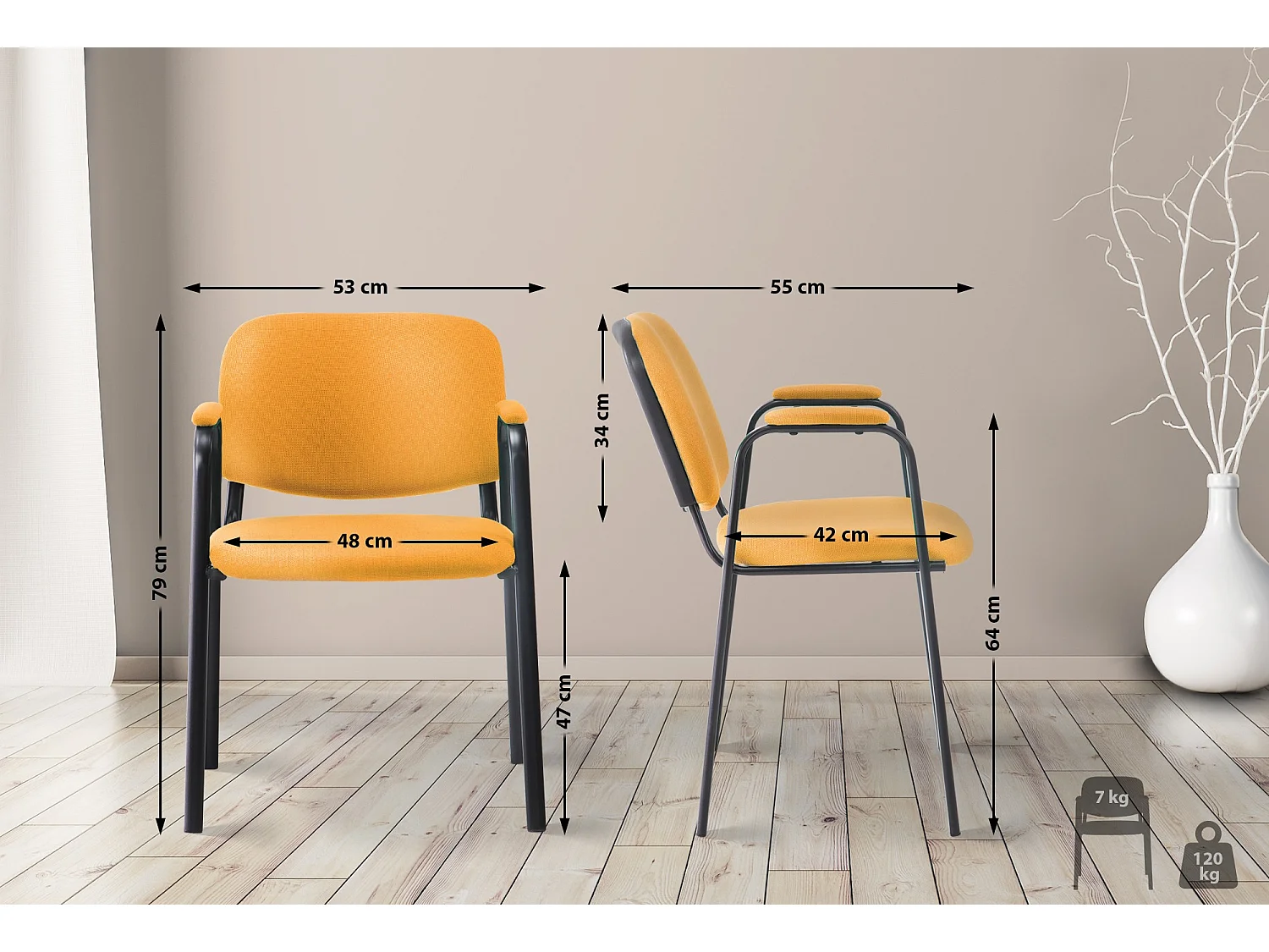 Chaise de conférence - Tissu & Métal noir mat - Orange - Ken Pro