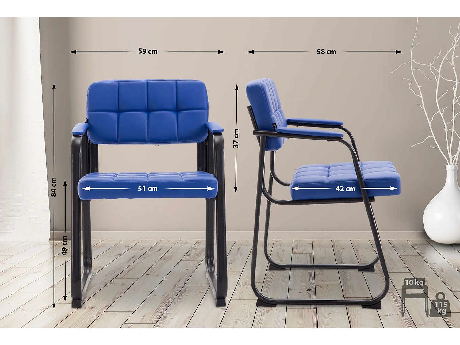 Stoel met armleuningen - Kunstleer & natura - blauw - Canada B