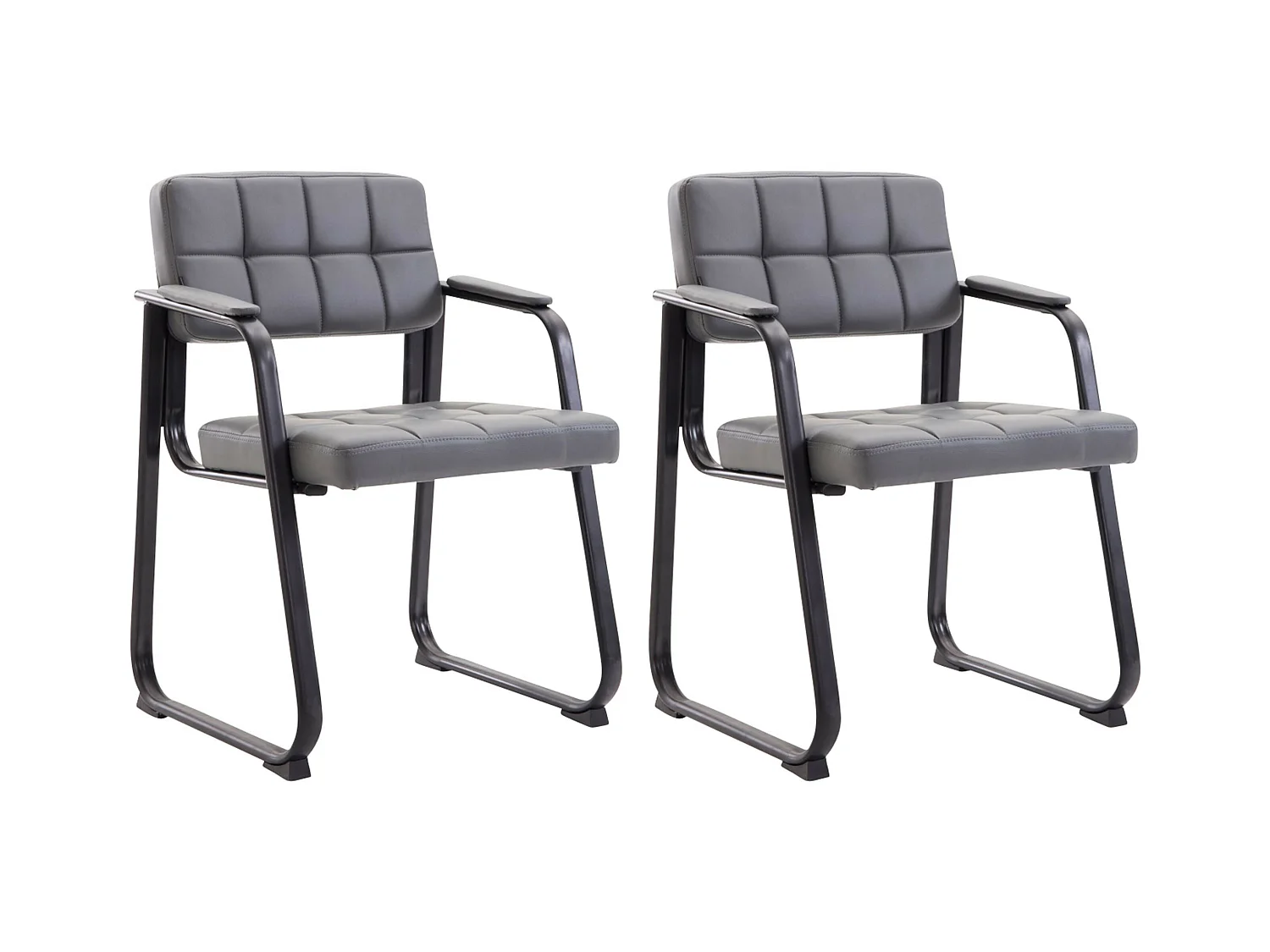 Lot de 2  chaises avec accoudoirs - Similicuir & Blanc - Gris - Canada B