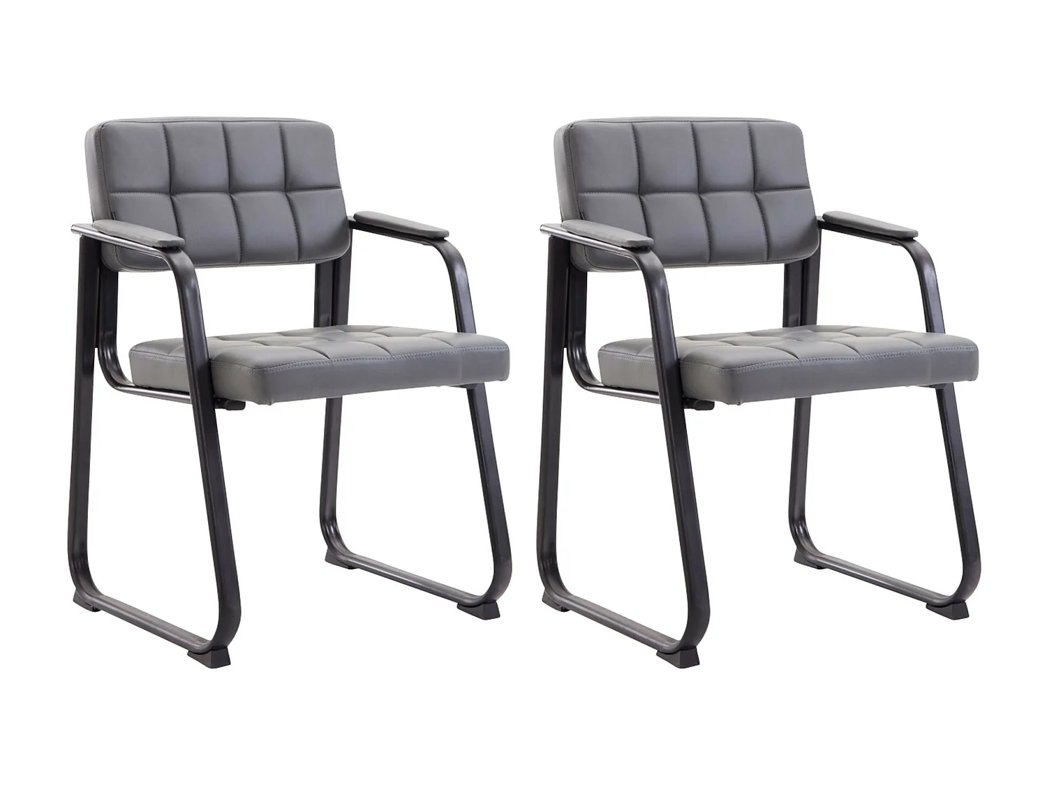 Lot de 2  chaises avec accoudoirs - Similicuir & Nature - Gris - Canada B