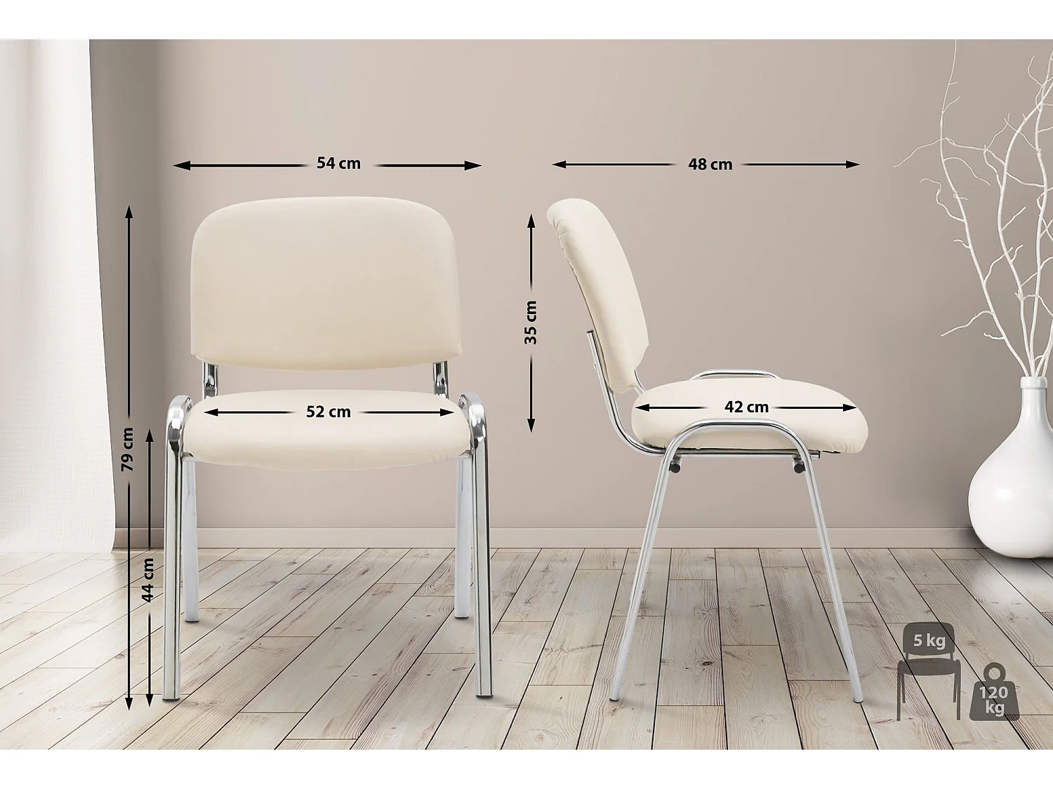 Eetkamerstoelen - Kunstleer & Metaal in chroomoptiek - creme - Ken