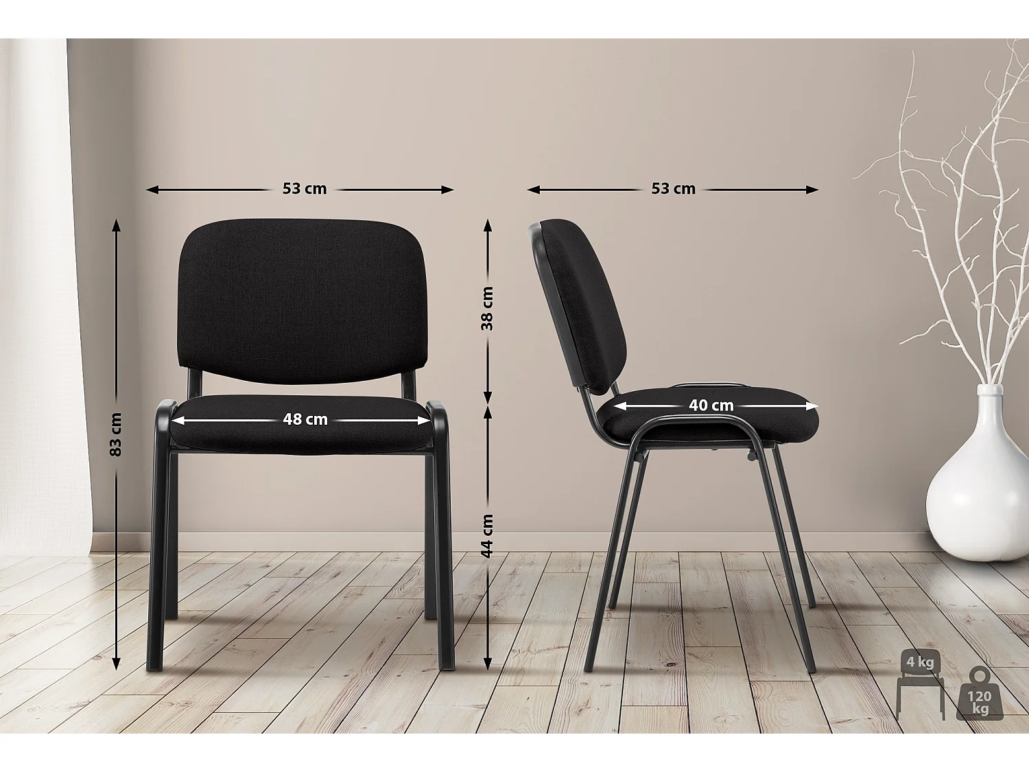 Chaise de conférence - Tissu & Métal noir mat - Noir - Ken