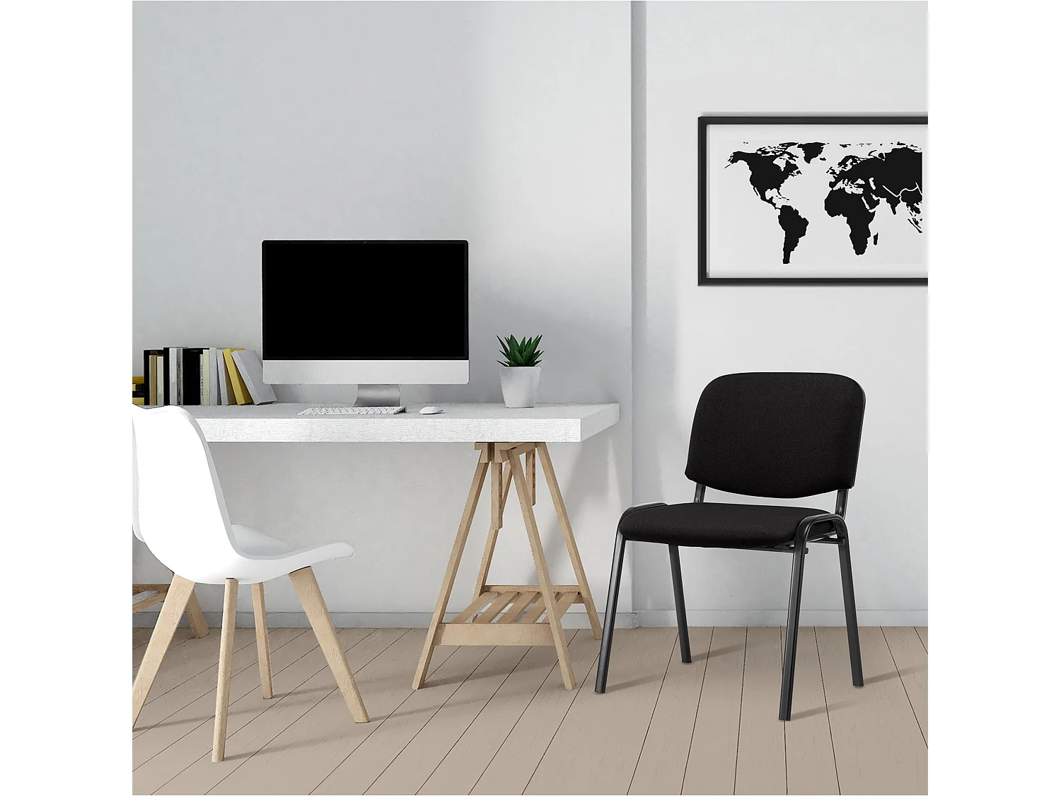 Chaise de conférence - Tissu & Métal noir mat - Noir - Ken