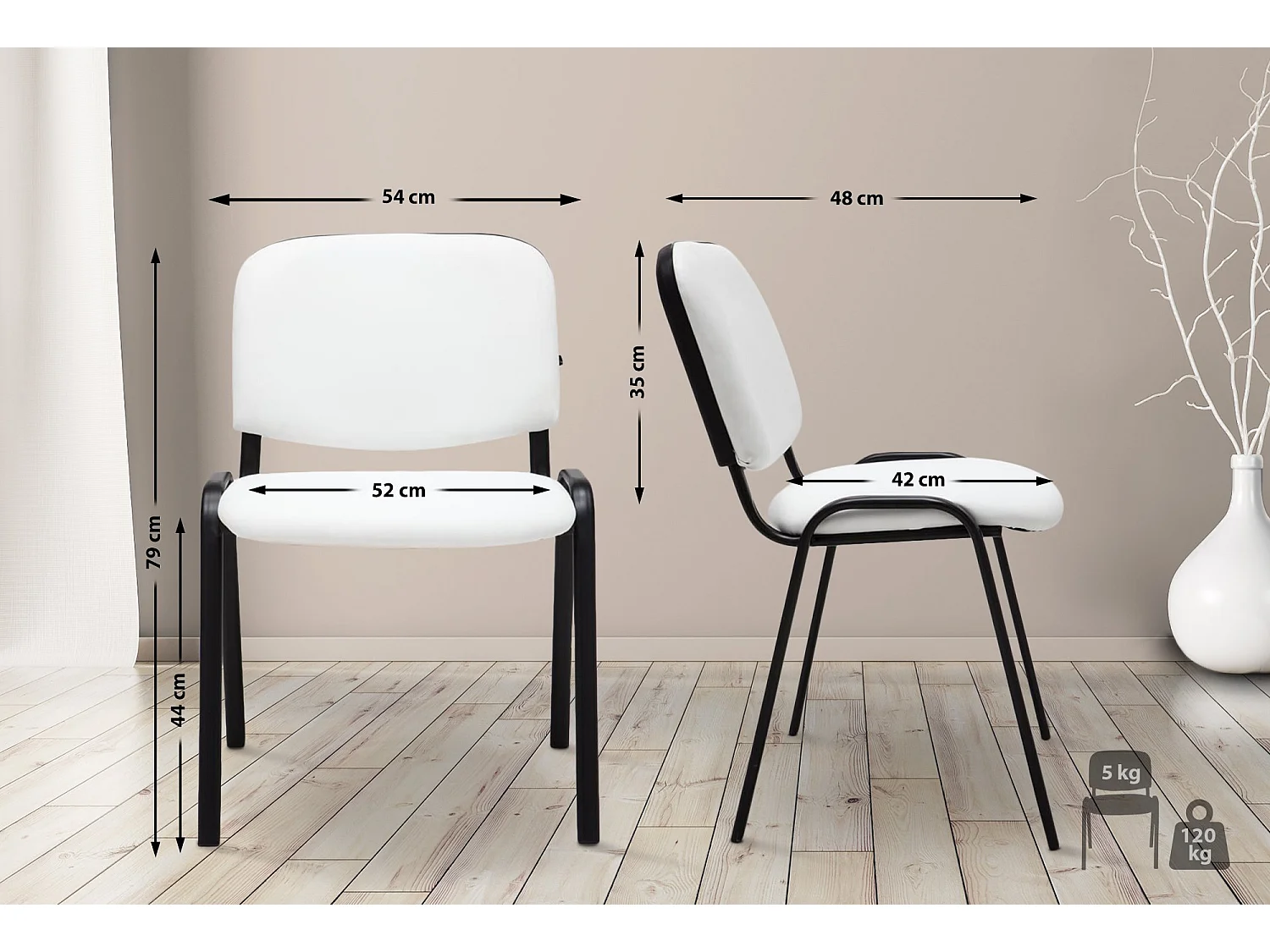 Eetkamerstoelen - Kunstleer & Metaal mat zwart - wit - Ken