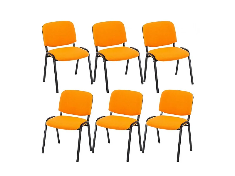 Lot de 6 Chaise de salle à manger - Tissu & Métal noir mat - Orange - Ken