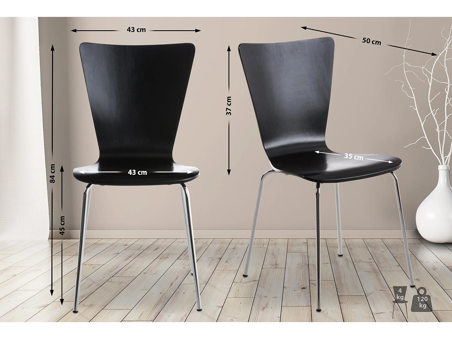 Chaise de conférence - Bois - Noir - Aaron