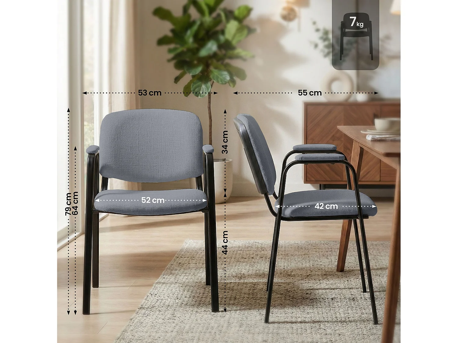 Chaise de conférence - Tissu & Blanc - Gris - Ken Pro