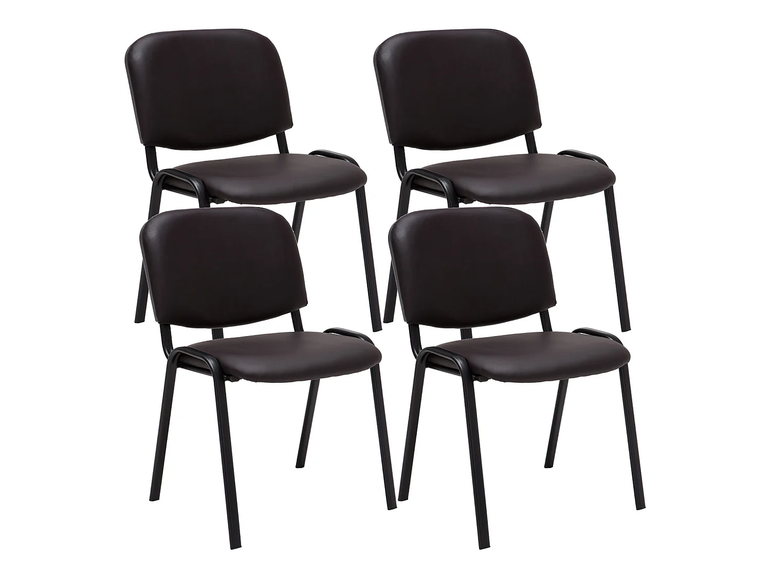 Lot de 4  Chaise de conférence - Similicuir & Métal noir mat - Marron - Ken