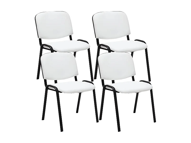 Lot de 4  Chaise de conférence - Similicuir & Noir - Blanc - Ken