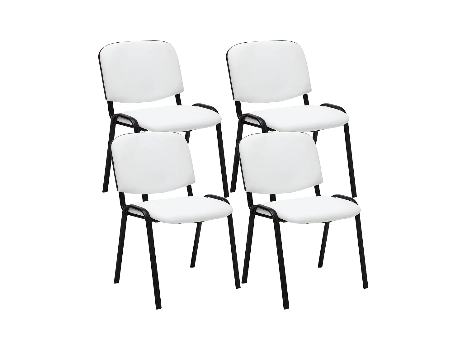 Lot de 4  Chaise de conférence - Similicuir & Noir - Blanc - Ken