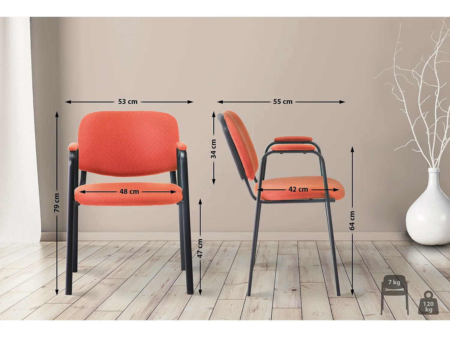 Conferentiestoelen - Stof & Metaal mat zwart - rood - Ken Pro