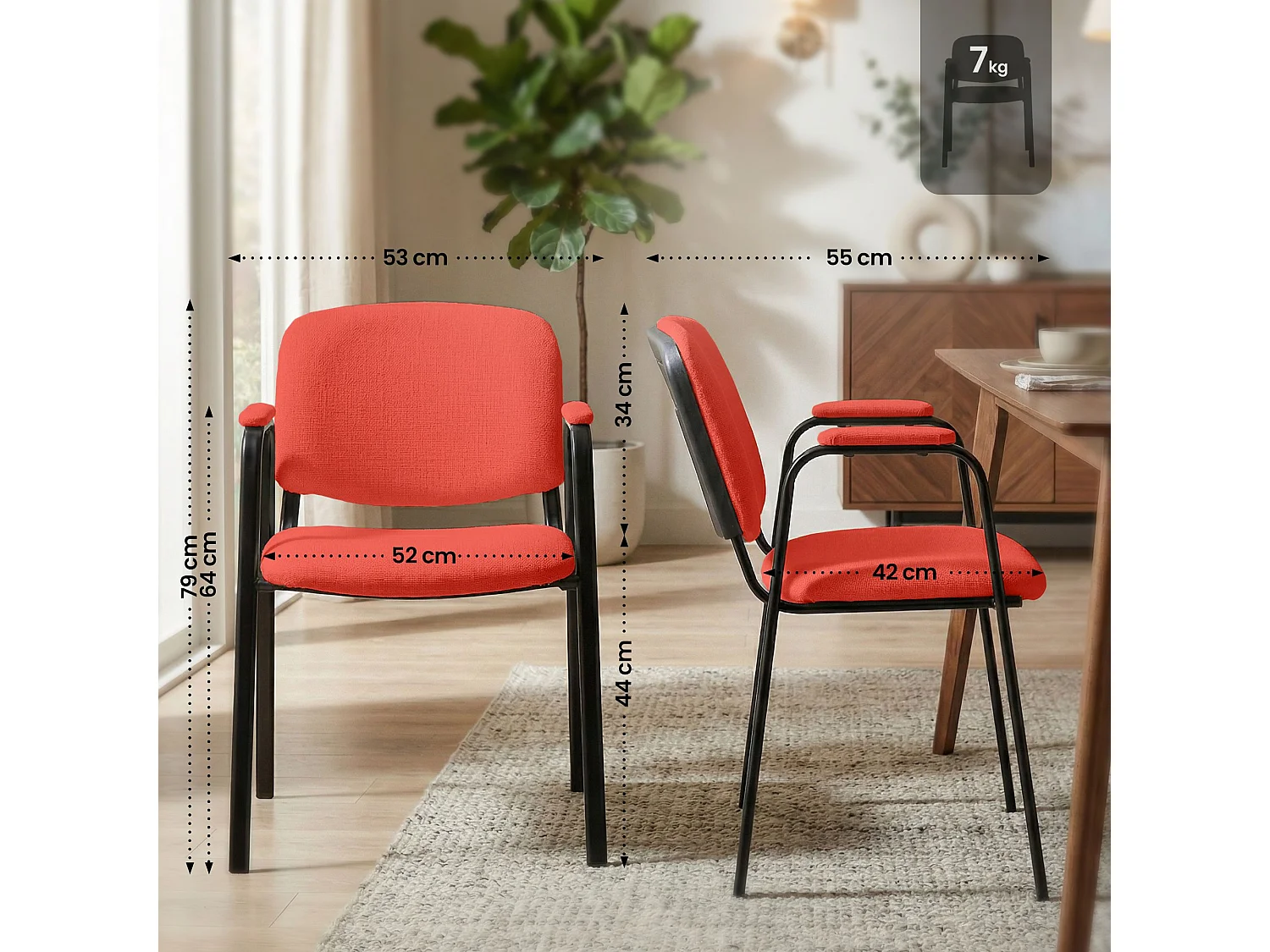 Chaise de conférence - Tissu & Blanc - Rouge - Ken Pro