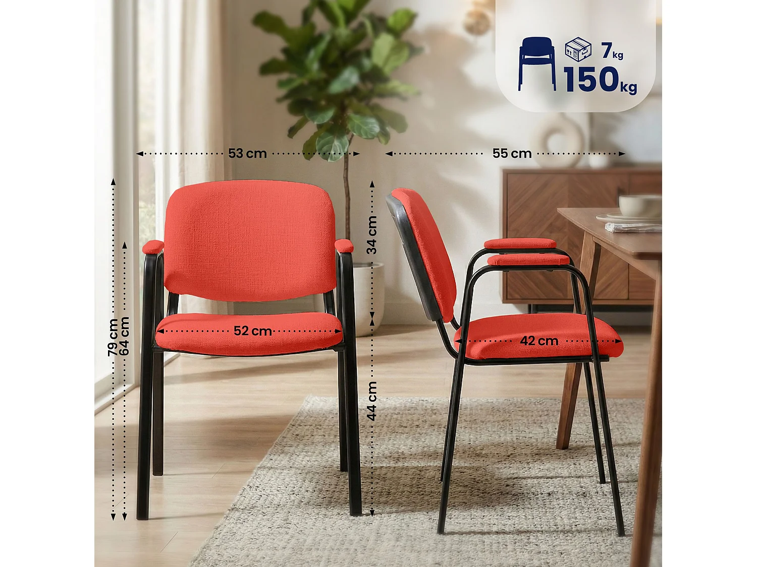 Chaise de conférence - Tissu & Blanc - Rouge - Ken Pro
