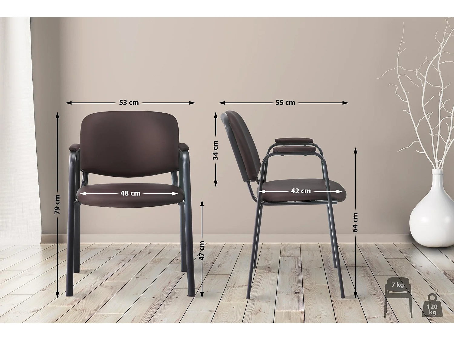 Chaise de conférence - Similicuir & Métal noir mat - Marron - Ken Pro