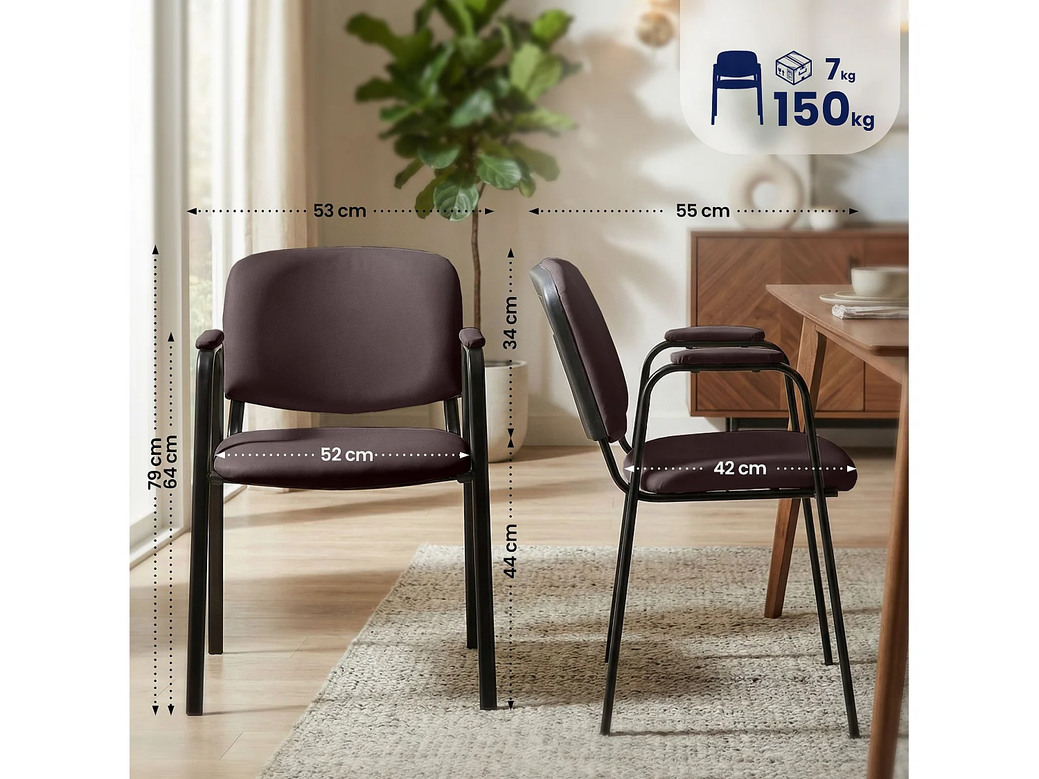 Chaise de conférence - Similicuir & Blanc - Marron - Ken Pro