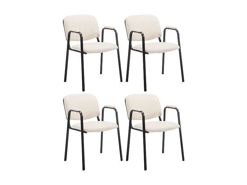 Lot de 4 Chaise de salle à manger - Similicuir & Métal noir mat - Crème - Ken Pro