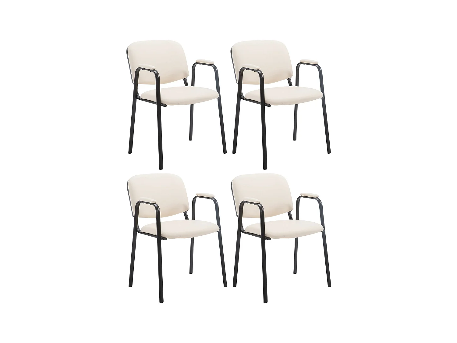 Lot de 4 Chaise de salle à manger - Similicuir & Métal noir mat - Crème - Ken Pro