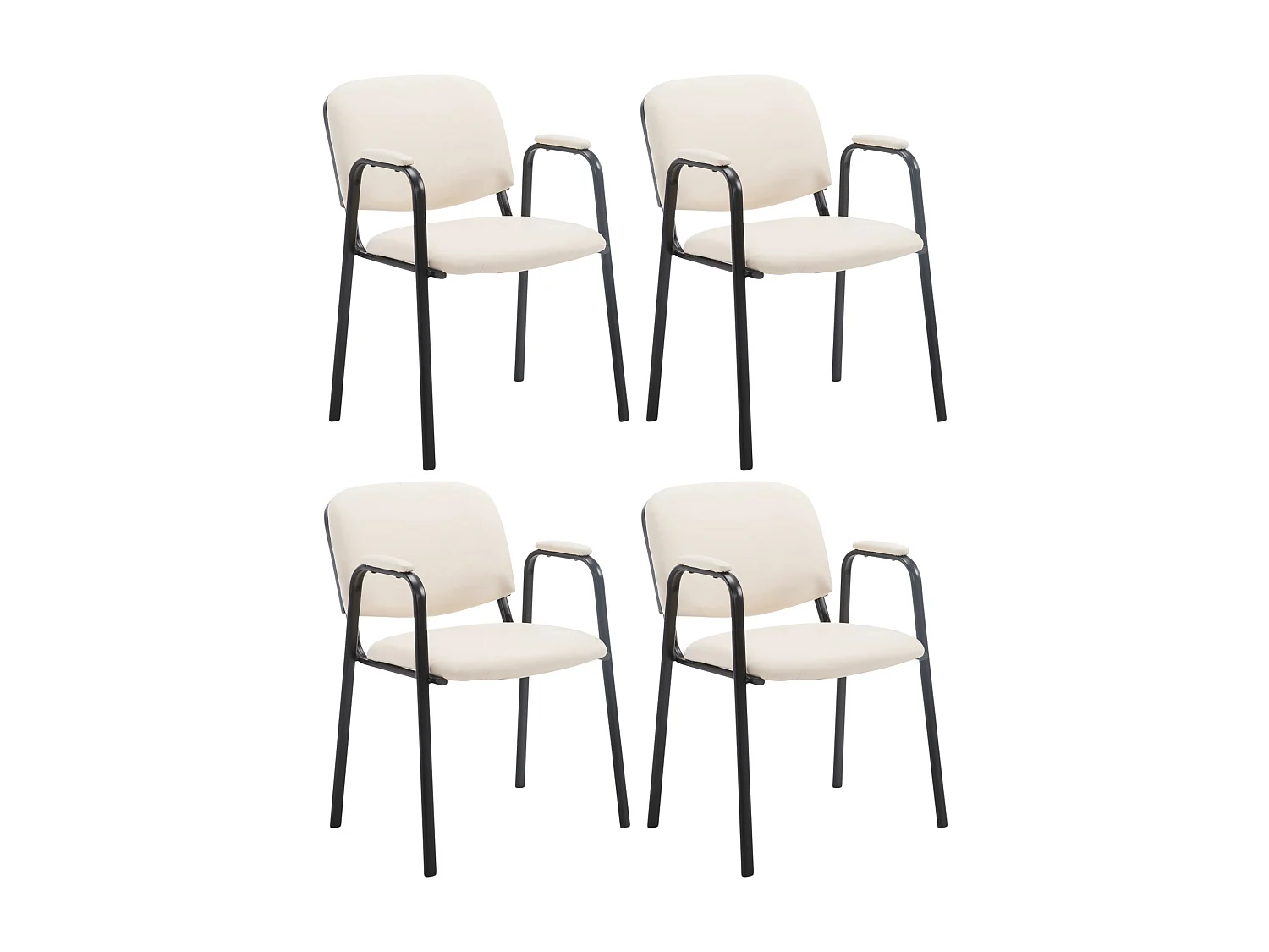 Lot de 4 Chaise de salle à manger - Similicuir & Métal noir mat - Crème - Ken Pro