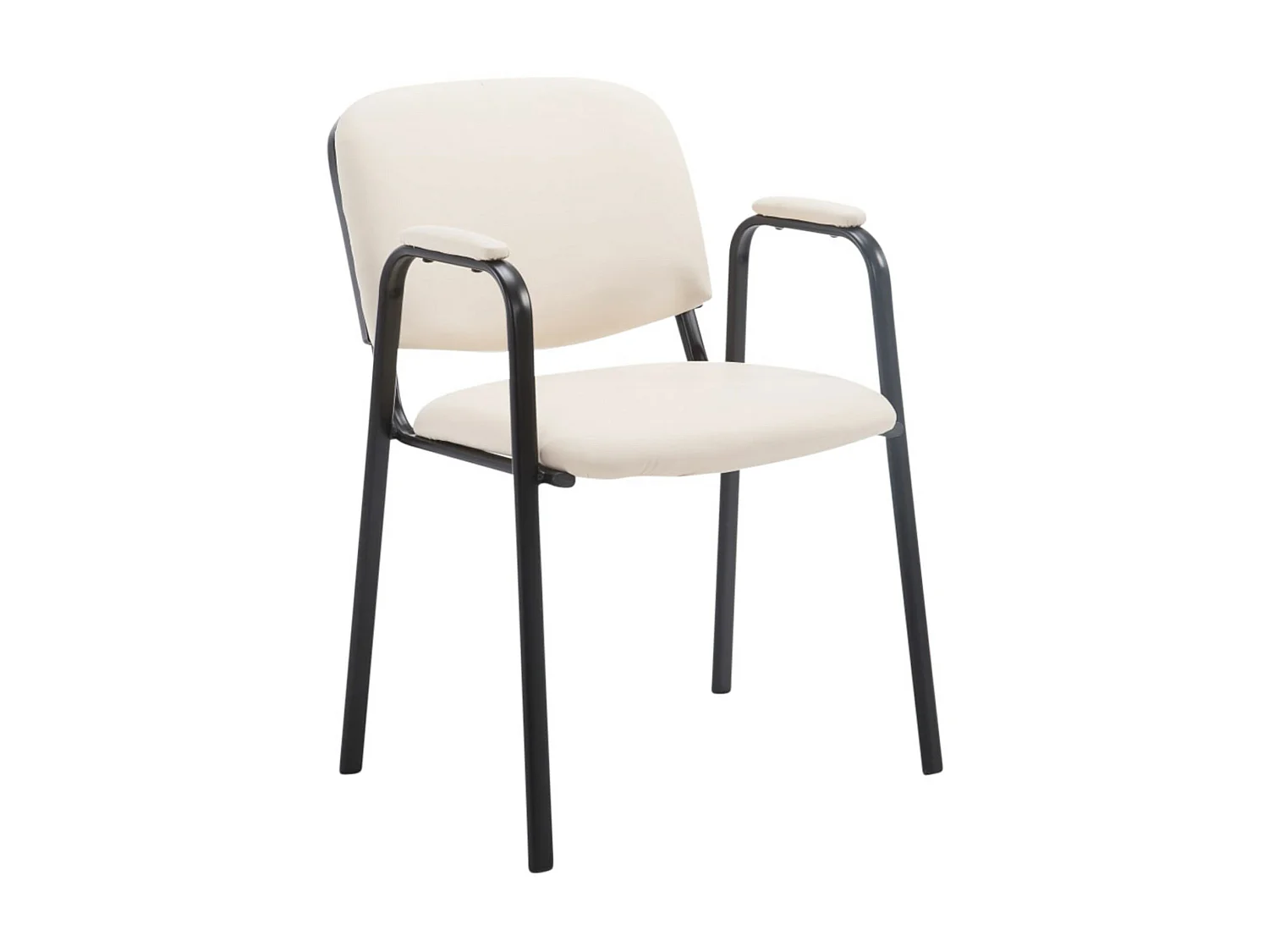 Lot de 4 Chaise de salle à manger - Similicuir & Métal noir mat - Crème - Ken Pro