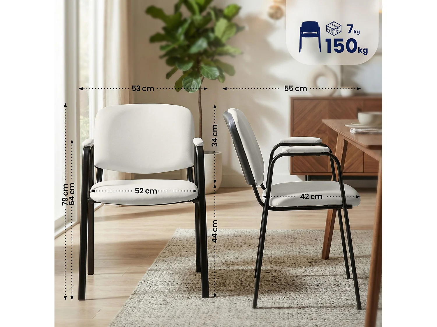 Lot de 4  Chaise de conférence - Similicuir - Crème - Ken Pro
