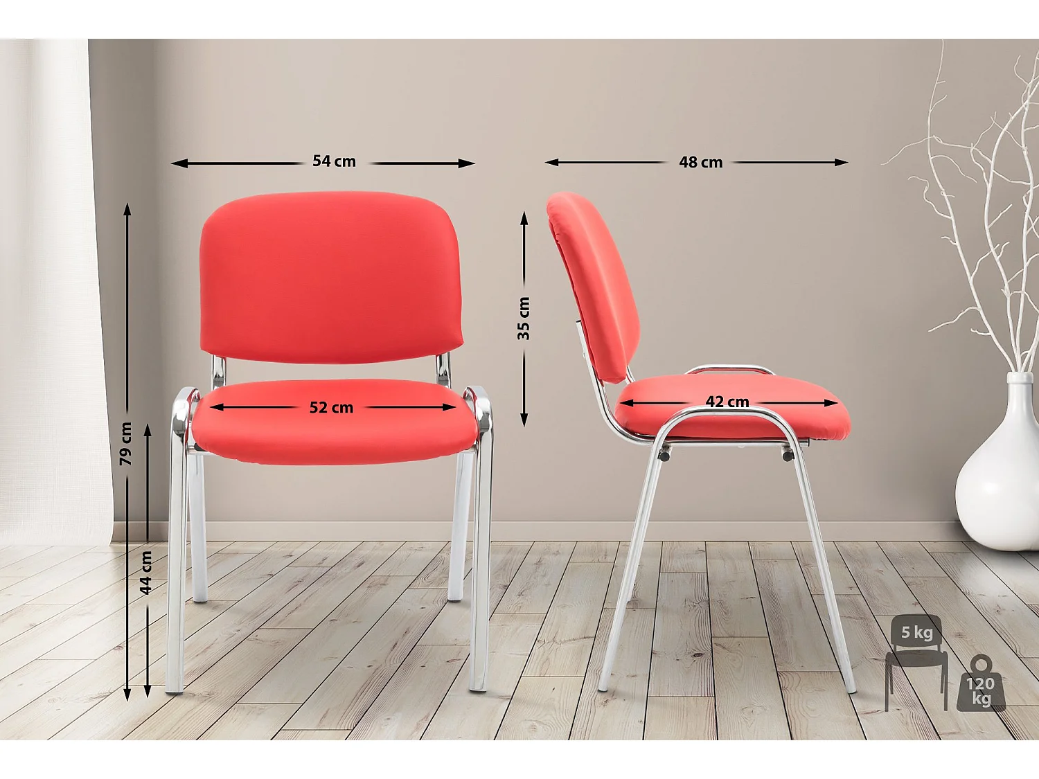 Chaise de salle à manger - Similicuir & Métal chromé - Rouge - Ken
