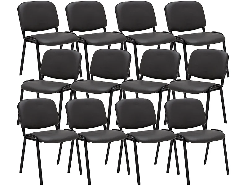 Lot de 12  Chaise de conférence - Similicuir & Métal noir mat - Gris - Ken