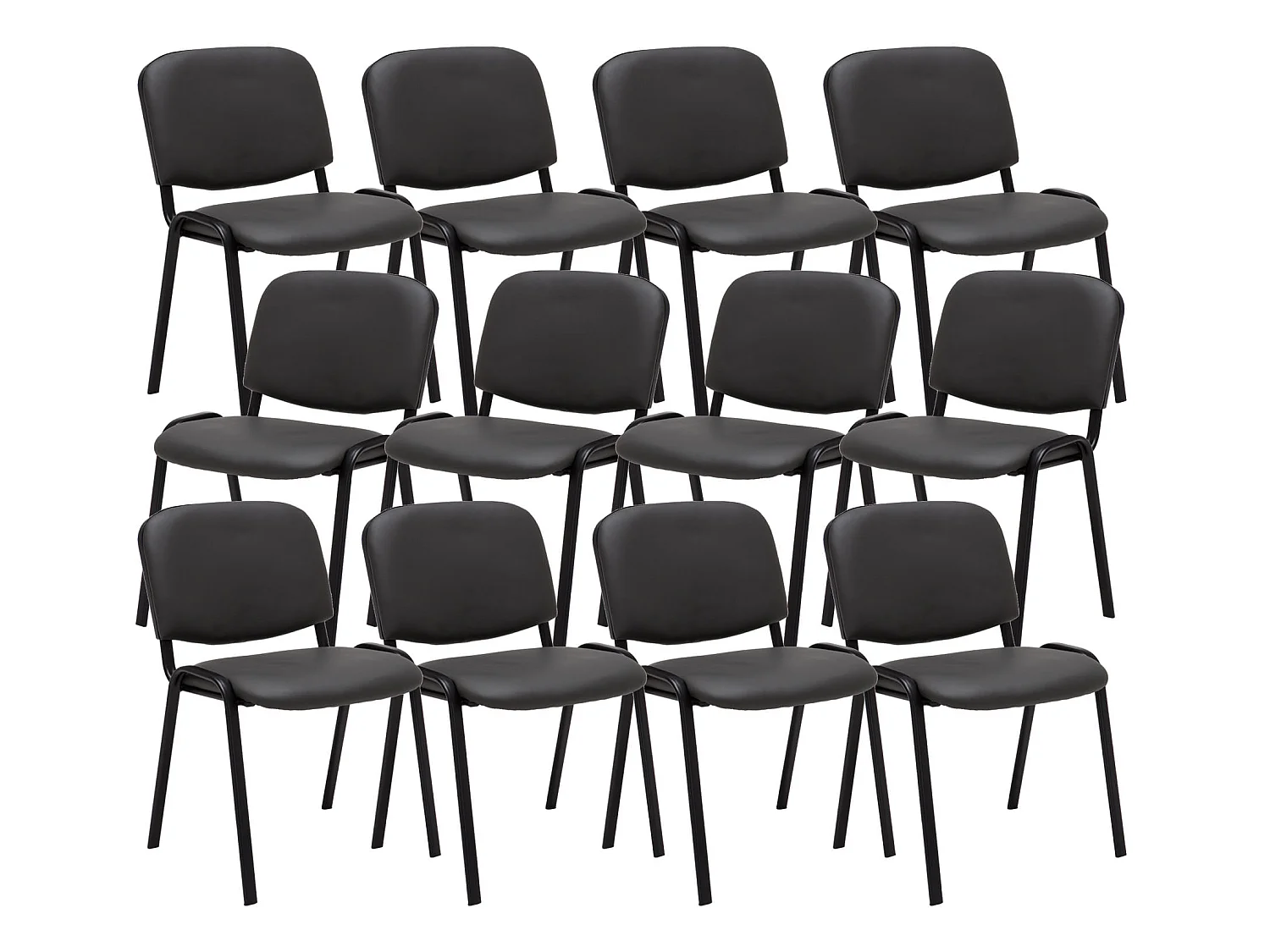 Lot de 12  Chaise de conférence - Similicuir & Métal noir mat - Gris - Ken