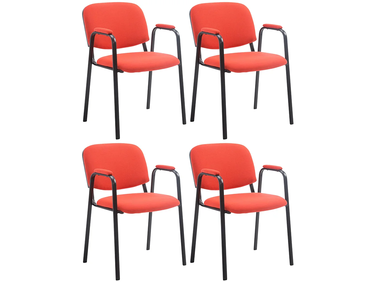 Lot de 4  Chaise de conférence - Tissu & Métal noir mat - Rouge - Ken Pro