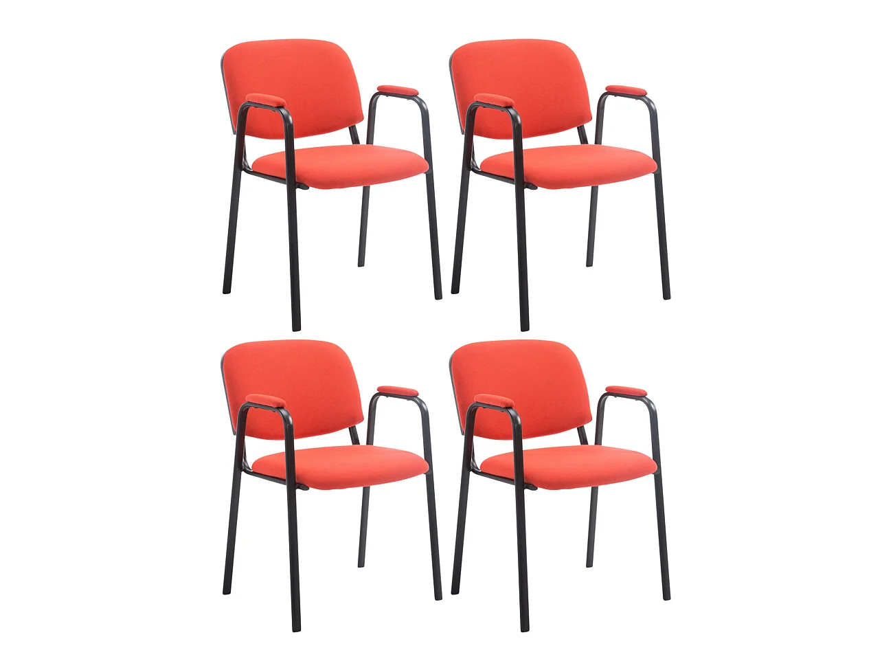 Lot de 4  Chaise de conférence - Tissu & Métal noir mat - Rouge - Ken Pro
